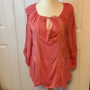 Lucky Brand Pink Lace Peasant Boho‎ Top Medium New